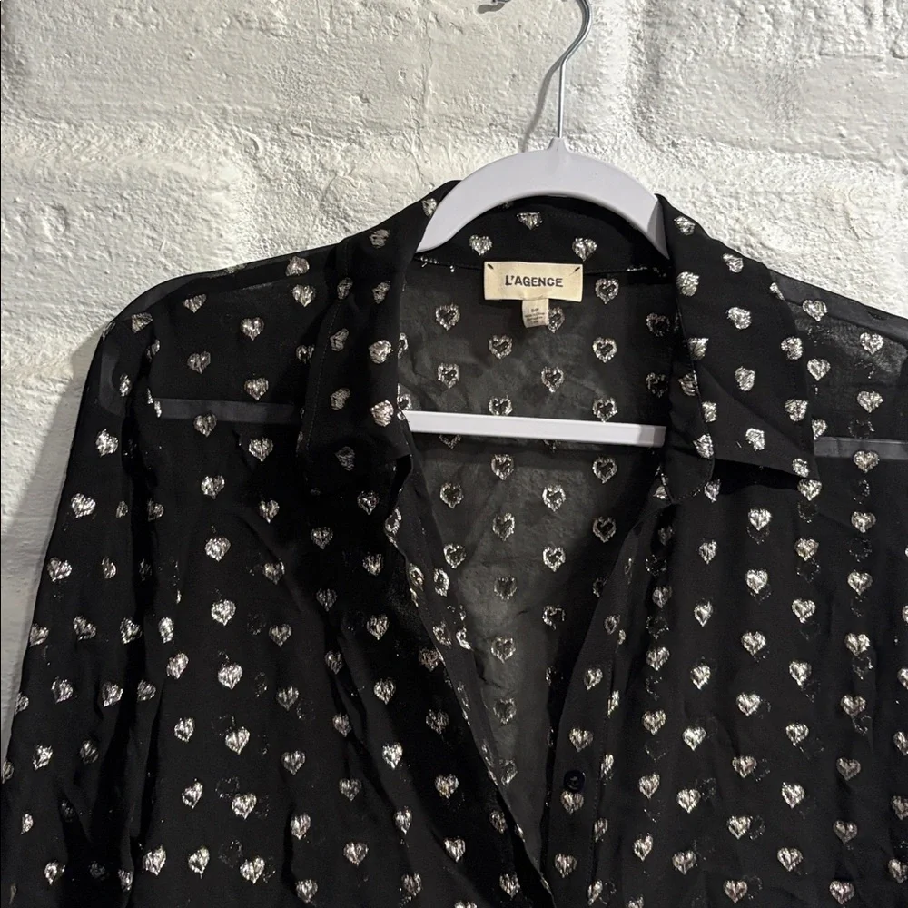 L’Agence Hailie Black & Silver Hearts Semi Sheer Blouse - Picture 8 of 11